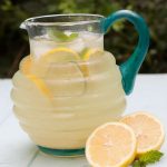 Lemon and limeade made easy in jug with lemons and mint next to jug.