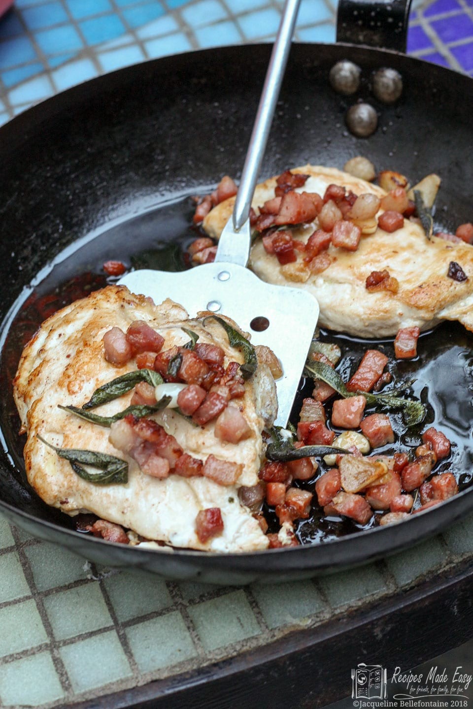 pan-fried chicken with pancetta and garlic.