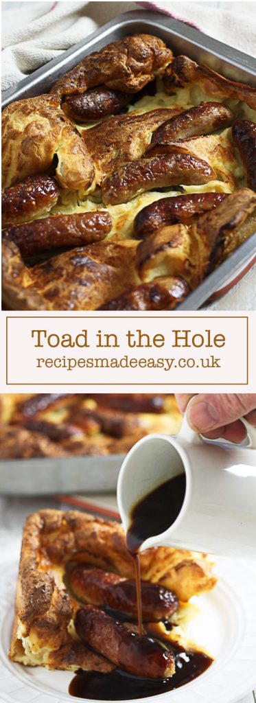Toad in the hole in a baking tin and plated