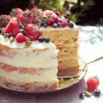 pistachio and lime cake with sliced removed.