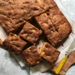 apple and cinnamon traybake cut into squares